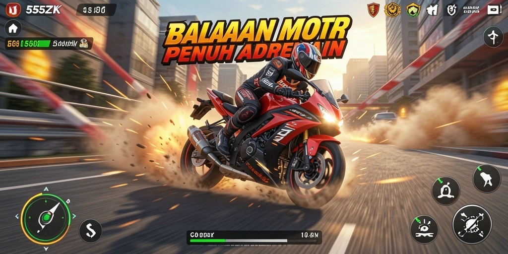 Tampilan menarik dari gameplay balapan motor 555ZK.