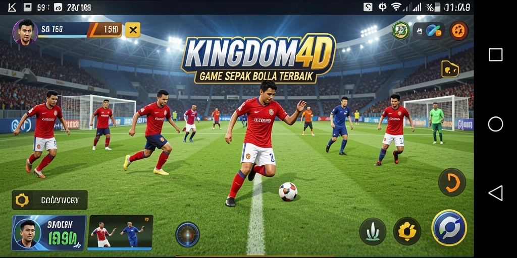 Screenshot KINGDOM4D menampilkan gameplay sepak bola yang kompetitif.