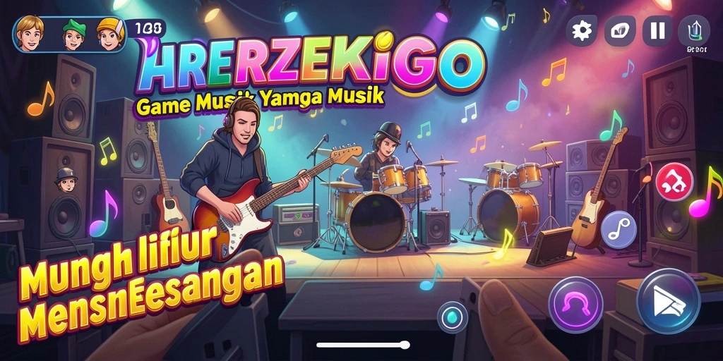 Tampilan gameplay REZEKIGO yang menarik dan penuh musik.
