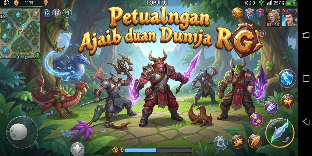 Tangkapan layar menunjukkan aksi pertarungan seru di TOPJITU dengan karakter unik.
