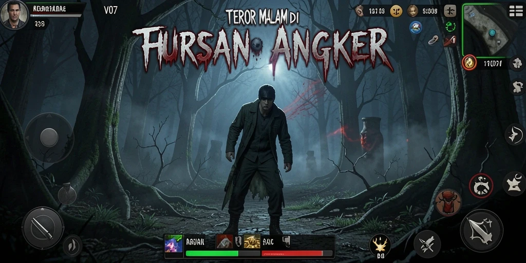 Tampilan gameplay menegangkan di hutan angker penuh misteri.